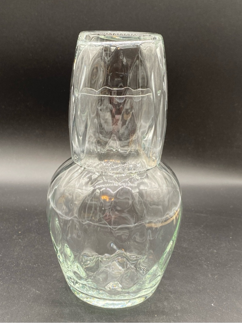 Clear Glass Tumble-Up, bedside carafe, swirl pattern